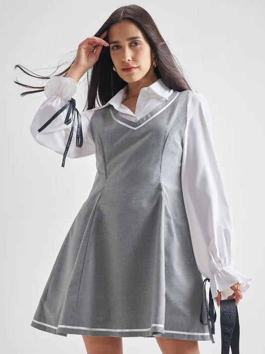 Classic Solid Shirt Dress with Long Sleeves and Collared Neck for Stylish