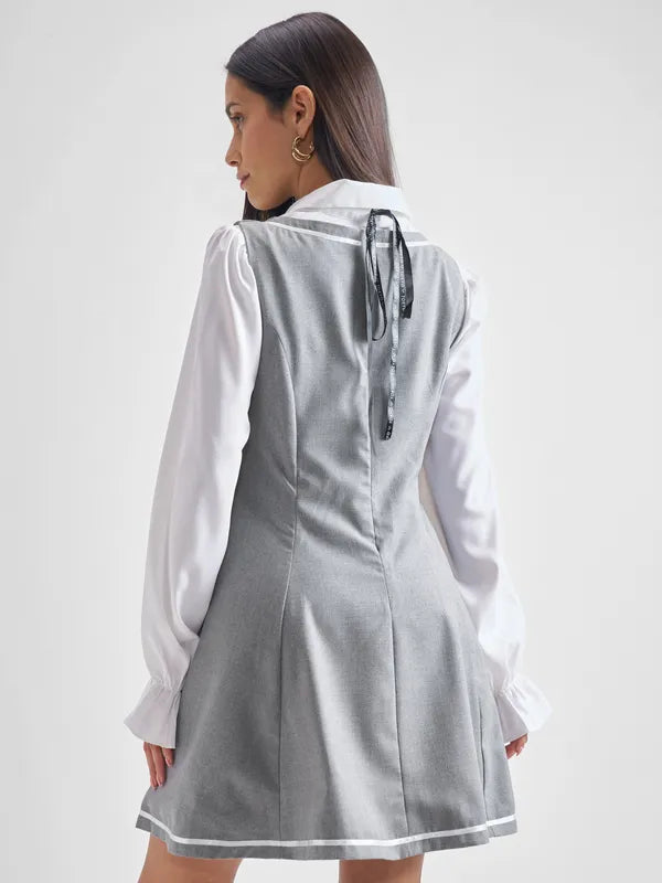 Classic Solid Shirt Dress with Long Sleeves and Collared Neck for Stylish