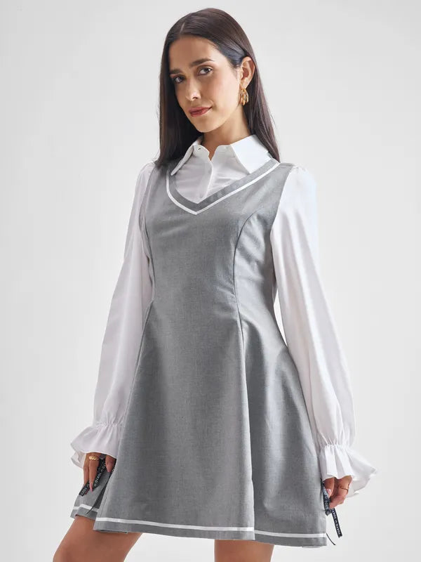 Classic Solid Shirt Dress with Long Sleeves and Collared Neck for Stylish