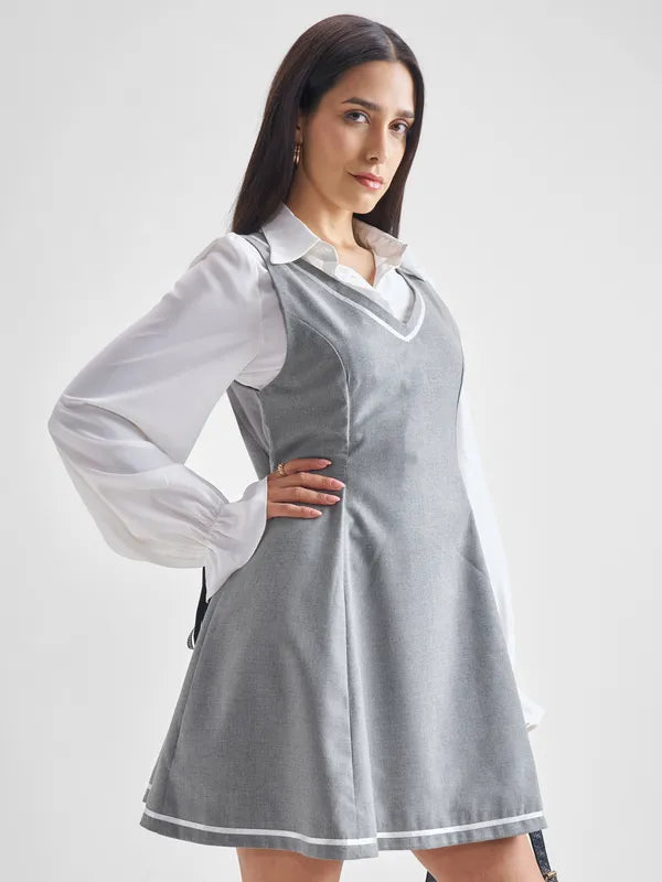 Classic Solid Shirt Dress with Long Sleeves and Collared Neck for Stylish