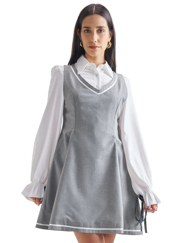 Classic Solid Shirt Dress with Long Sleeves and Collared Neck for Stylish
