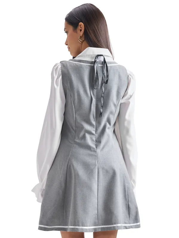 Classic Solid Shirt Dress with Long Sleeves and Collared Neck for Stylish