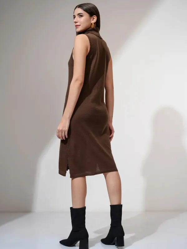 Fashionable Brown Solid Bodycon Dress with Knee-Length or Mini Hem for Parties