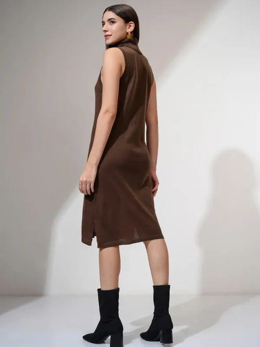 Fashionable Brown Solid Bodycon Dress with Knee-Length or Mini Hem for Parties
