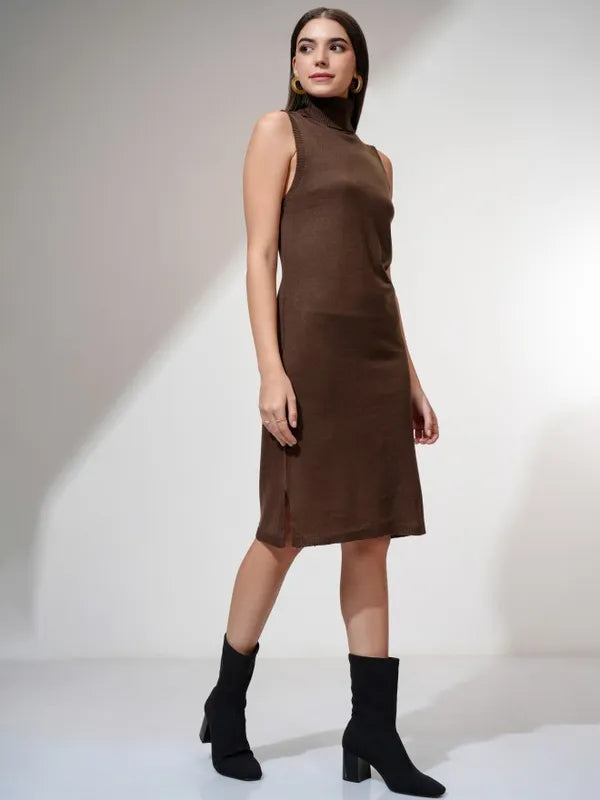 Fashionable Brown Solid Bodycon Dress with Knee-Length or Mini Hem for Parties