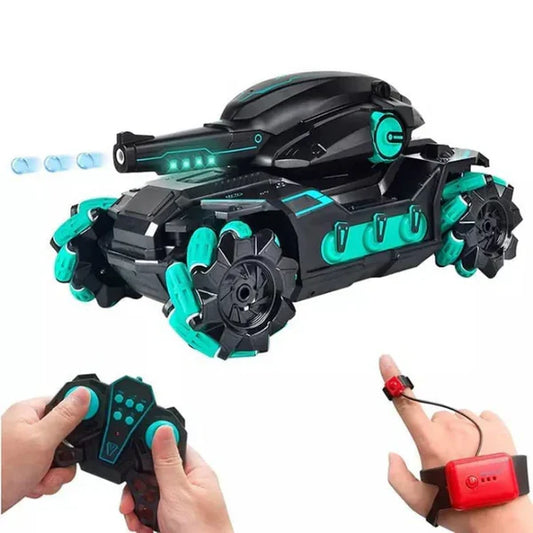 RC Battle Car with Gesture Control 360° Rotating Turret Water Bullet Shooting 4WD High-Speed Drift and Rechargeable Battery