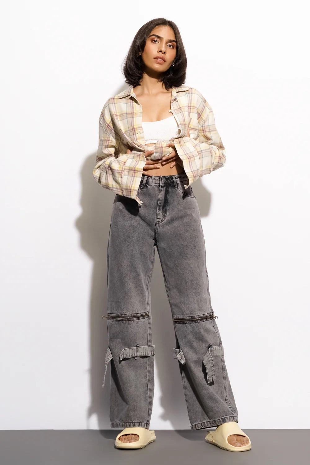 Versatile Fawn Denim Flared Korean Pants for Women