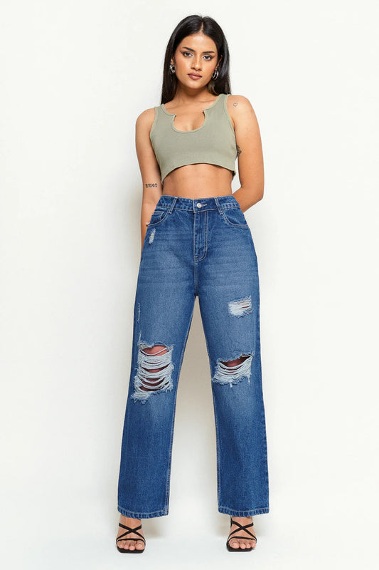 Casual Modish Blue Womens Straight Jeans with Everyday Comfort and Modern Appeal