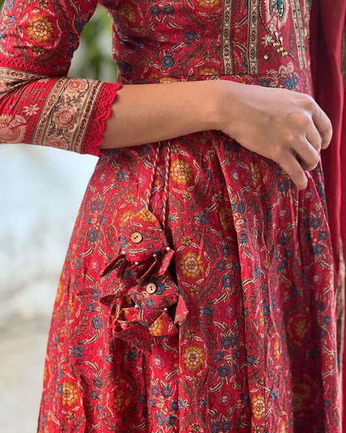 Trendy Red Maroon Anarkali Suit Set for Women Featuring Voluminous Silhouette