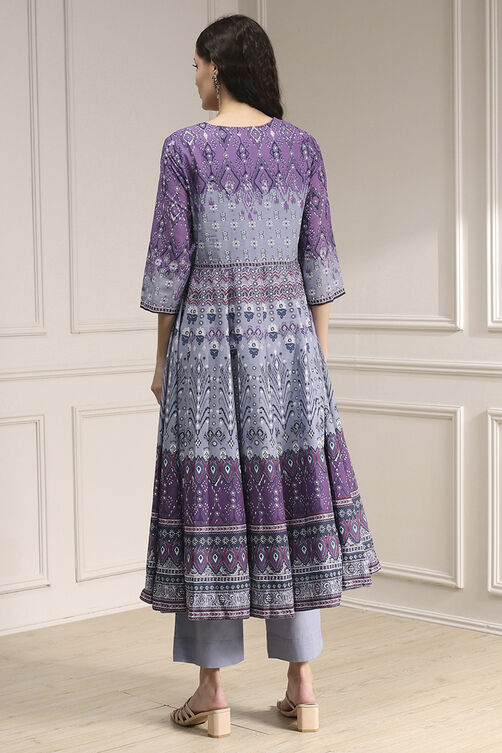 Elegant Lilac Cotton Printed Anarkali Suit Set for Women for Party and Ethnic Wear
