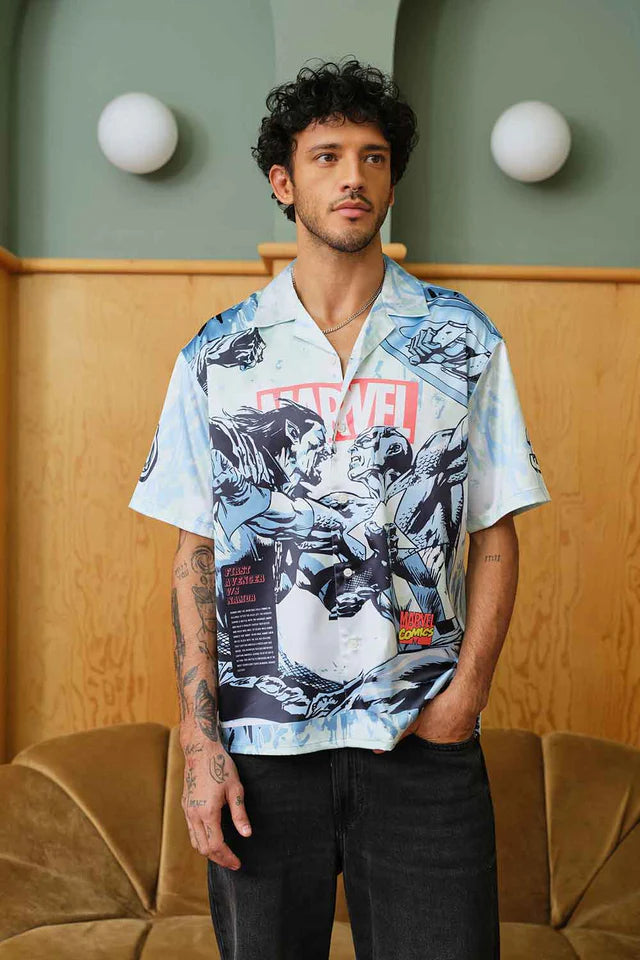 Tan Oversized Graphic Print Shirt with Long Sleeves and Loose Relaxed Fit