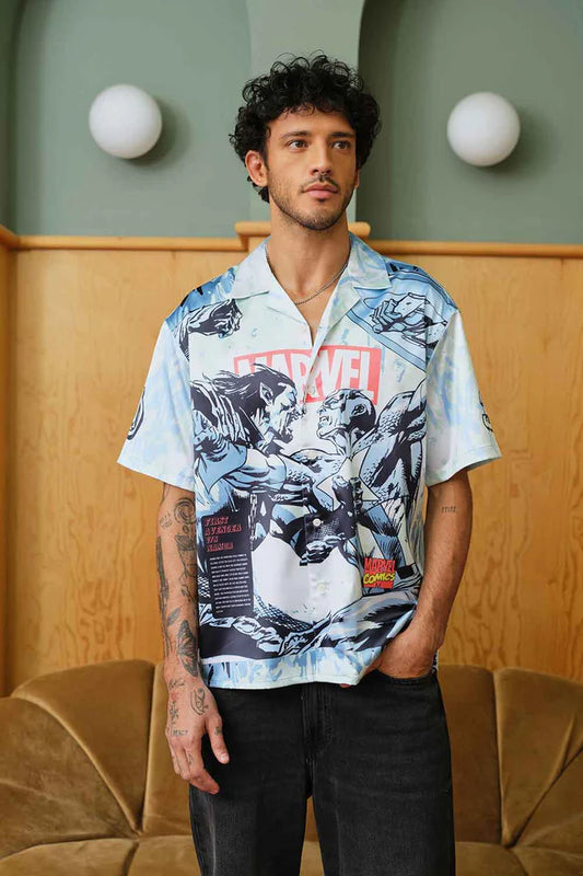 Tan Oversized Graphic Print Shirt with Long Sleeves and Loose Relaxed Fit
