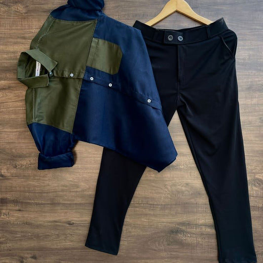 Men’s Cotton Shirt and Lycra Pant Set with High-Quality Fabric and Office Ready Style