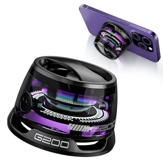 Portable Bluetooth Speaker with Magsafe Magnetic Holder Clear Design RGB Lights Phone Stand for Gamers and Adventurers