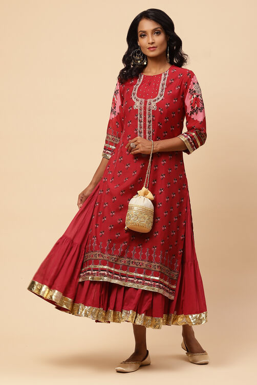 Lightweight and Stylish Cherry Art Silk Straight Kurta for Women for Casual & Festive Wear