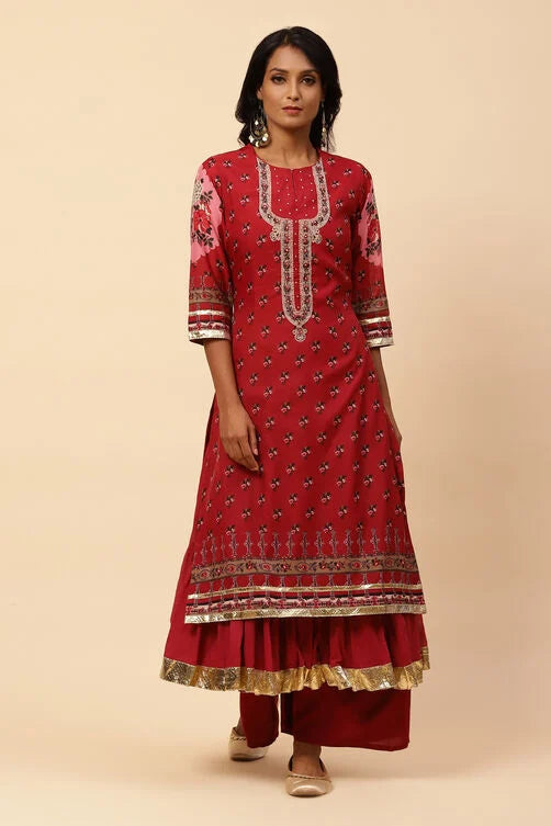 Lightweight and Stylish Cherry Art Silk Straight Kurta for Women for Casual & Festive Wear