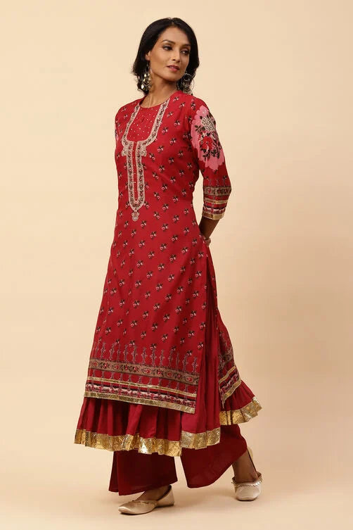 Lightweight and Stylish Cherry Art Silk Straight Kurta for Women for Casual & Festive Wear