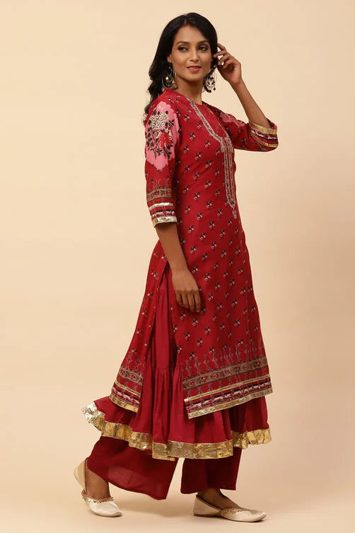 Lightweight and Stylish Cherry Art Silk Straight Kurta for Women for Casual & Festive Wear