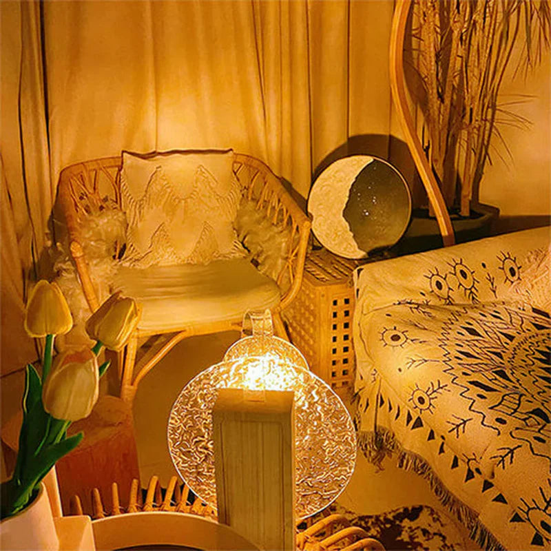 Rotating Ripple Ambient Night Lamp with Water Wave Projection Touch Control and Colour Changing Sunset Glow for Bedroom Decor