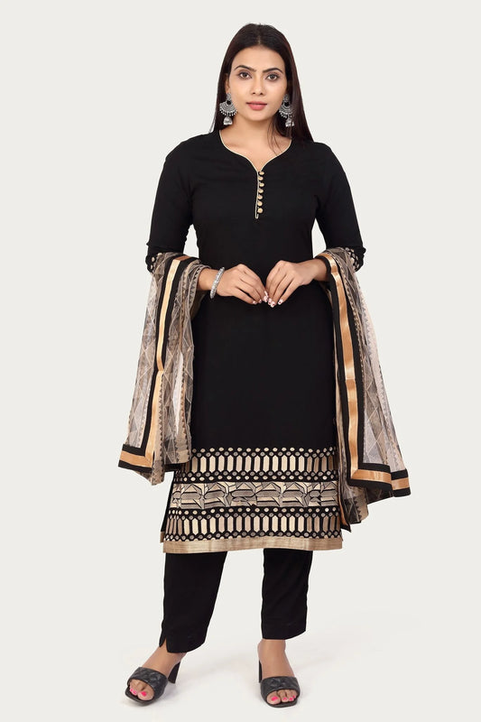 Women’s Lightweight Black Rayon Straight Kurta Pant Suit Set with Stylish Embroidery