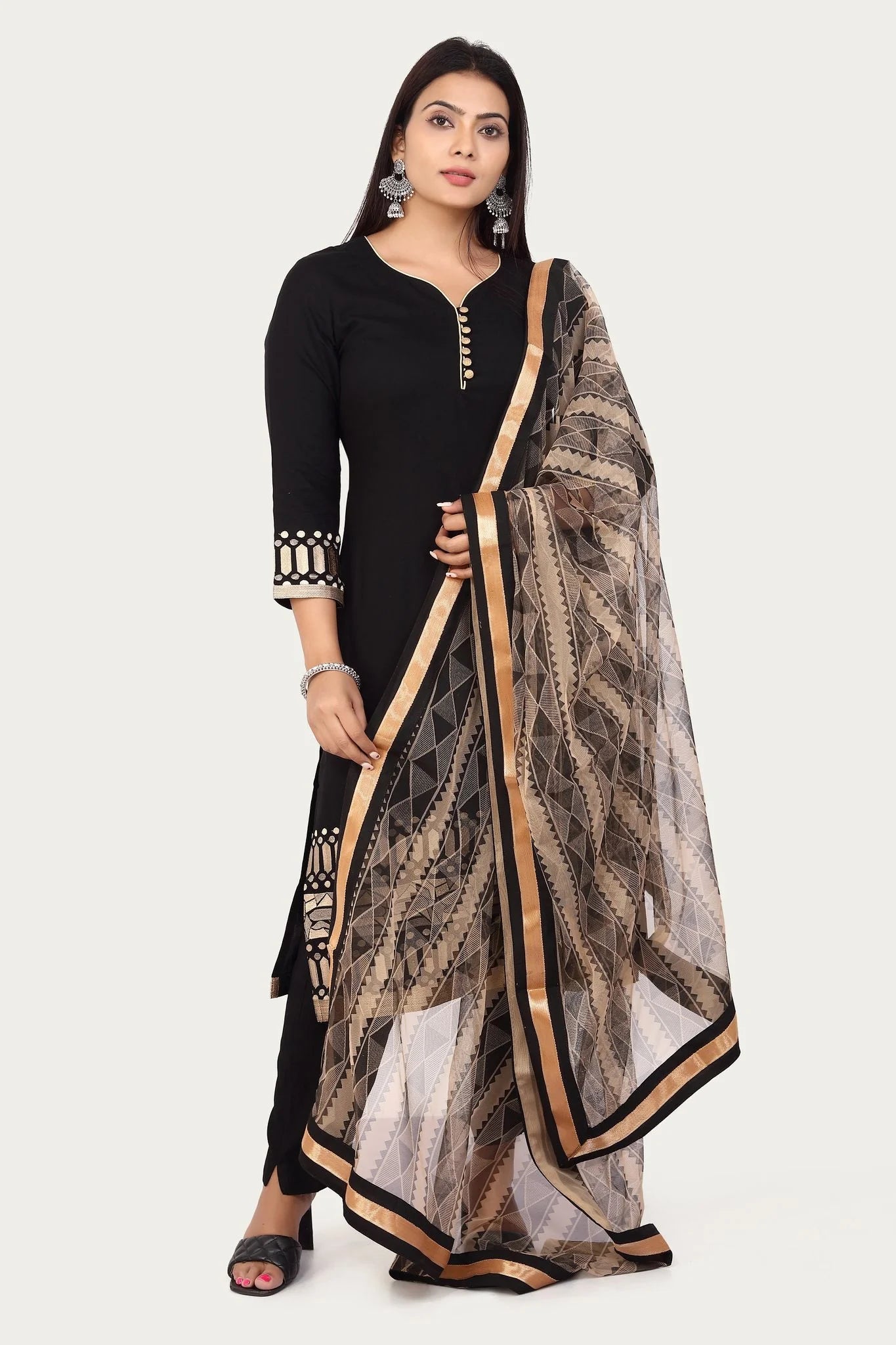 Women’s Lightweight Black Rayon Straight Kurta Pant Suit Set with Stylish Embroidery