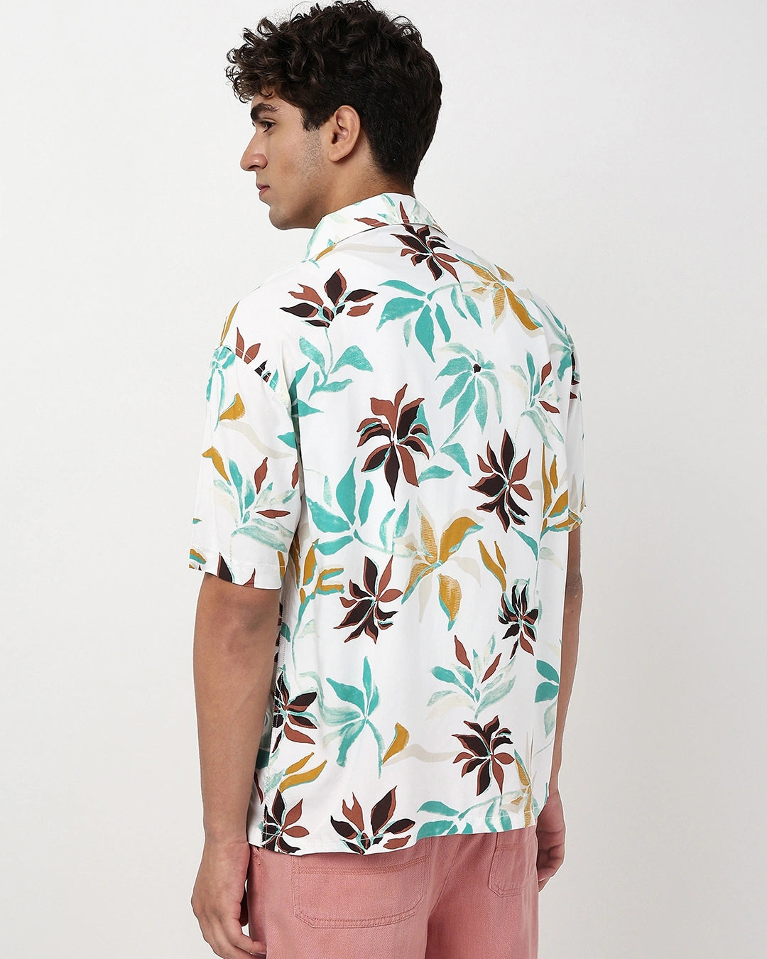 Comfortable White and Yellow Oversized Button Up Shirt for Men with Printed Design