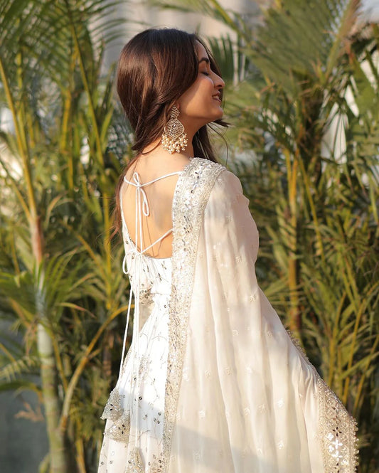 Trendy Full Heavy Work White Georgette Anarkali Gown for Women for Special Occasions