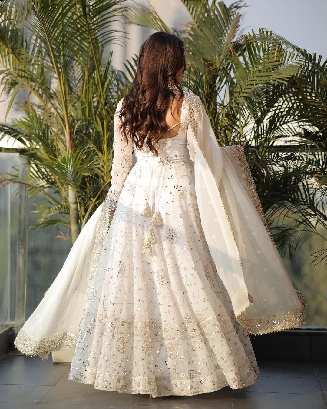 Trendy Full Heavy Work White Georgette Anarkali Gown for Women for Special Occasions