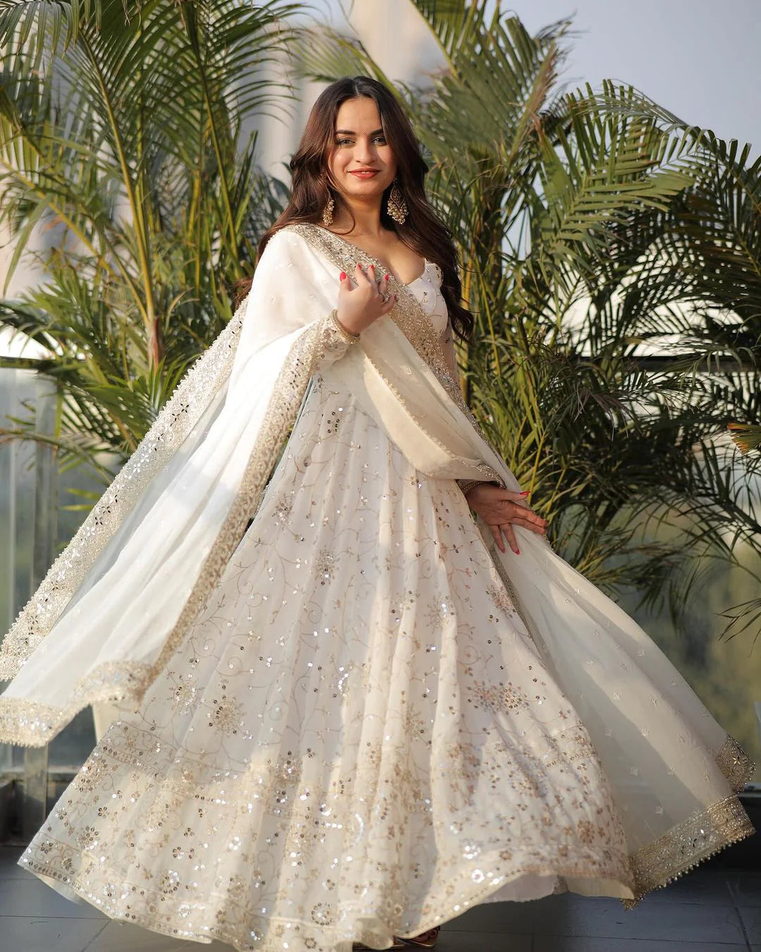 Trendy Full Heavy Work White Georgette Anarkali Gown for Women for Special Occasions