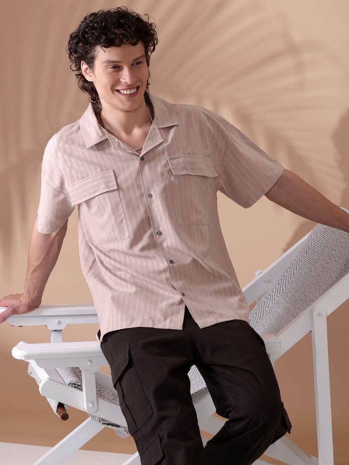 Rose Pink Short Sleeve Shirt for Men with Relaxed Fit and Soft Breathable Cotton
