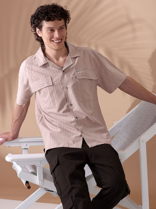 Rose Pink Short Sleeve Shirt for Men with Relaxed Fit and Soft Breathable Cotton