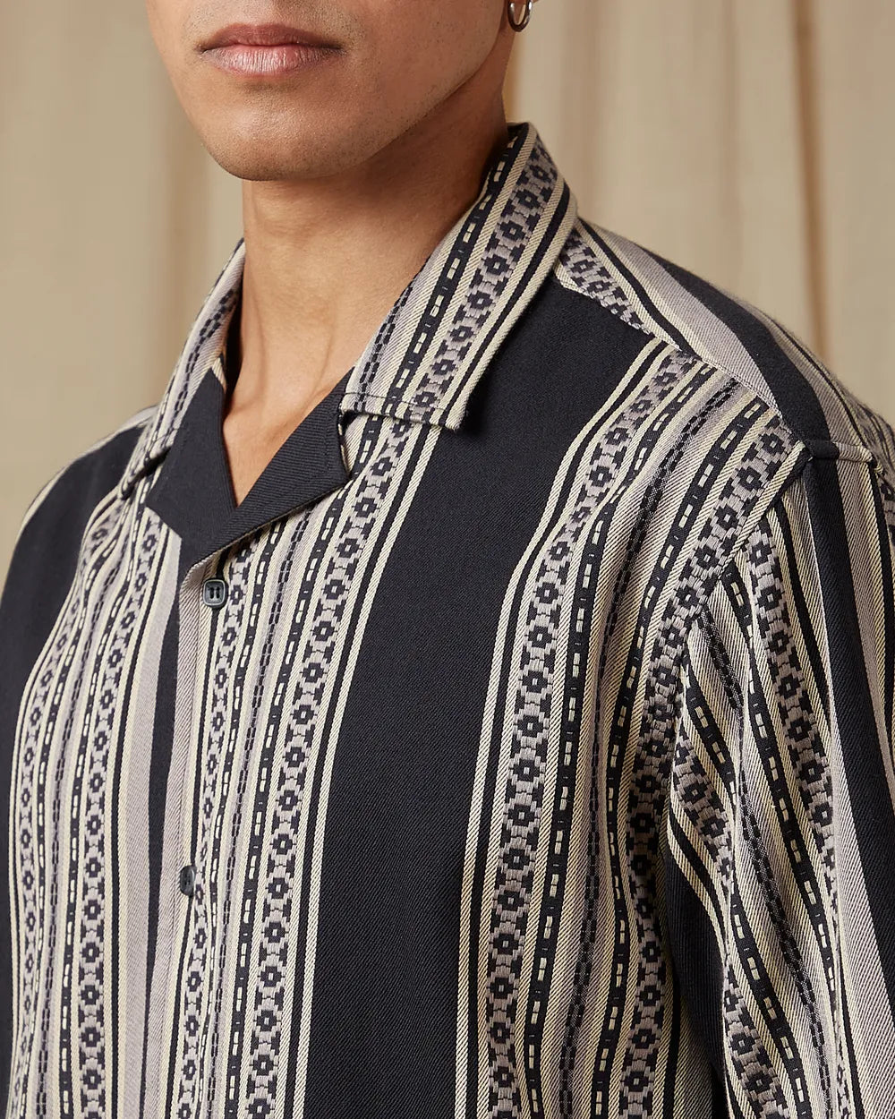 Men’s Charcoal Casual Shirt with Jacquard Stripe Design in Loose Fit