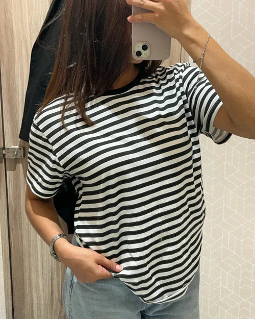 Black & White Stripe Tee for Women Comfortable Casual Everyday T-Shirt