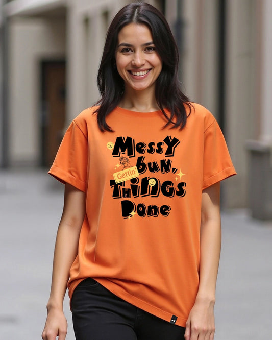Everyday Wear Women’s Loose Fit Orange T-Shirt with Typography Graphic