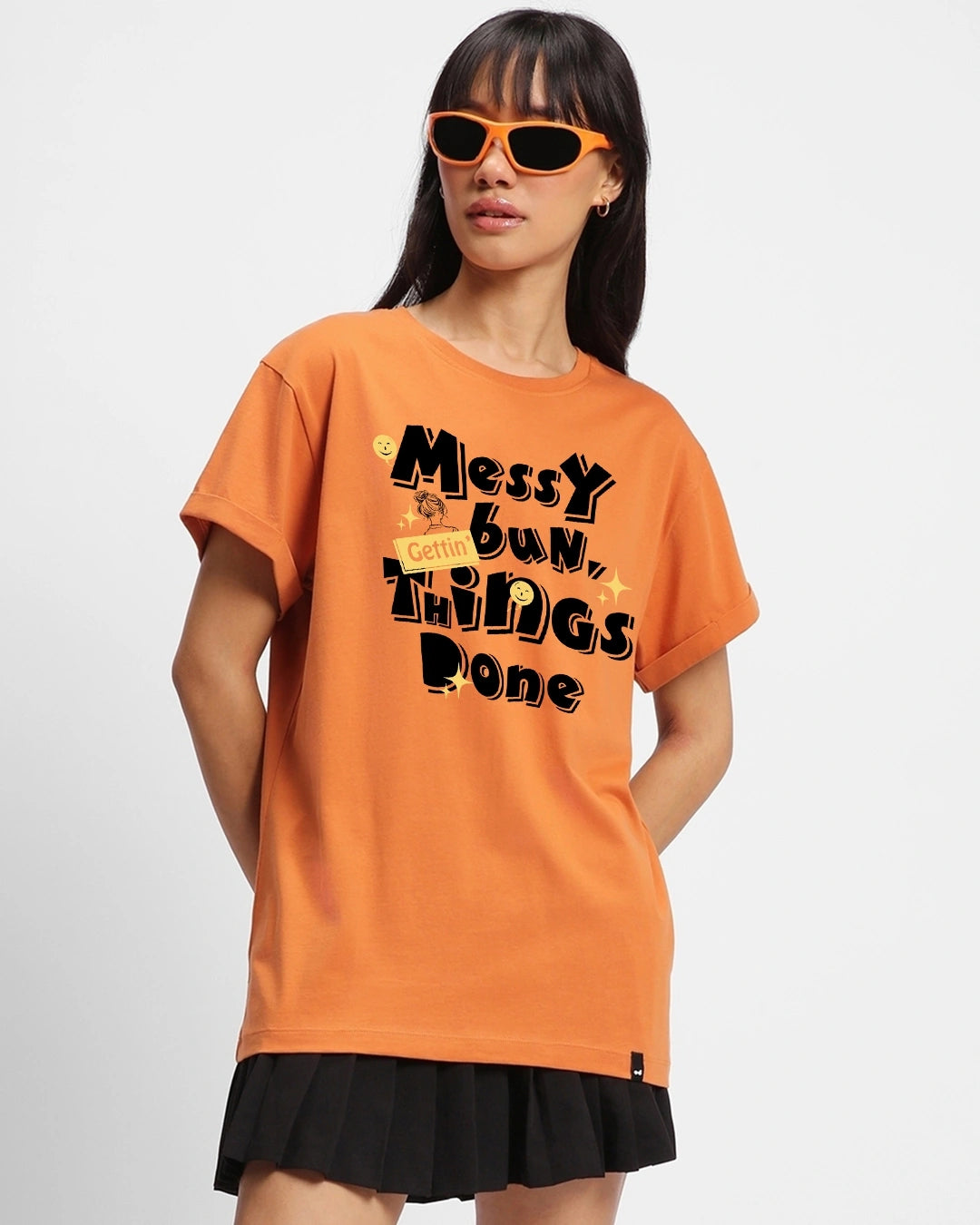 Everyday Wear Women’s Loose Fit Orange T-Shirt with Typography Graphic