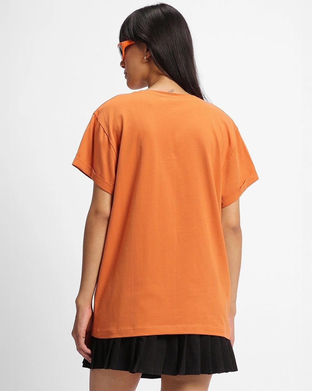 Everyday Wear Women’s Loose Fit Orange T-Shirt with Typography Graphic